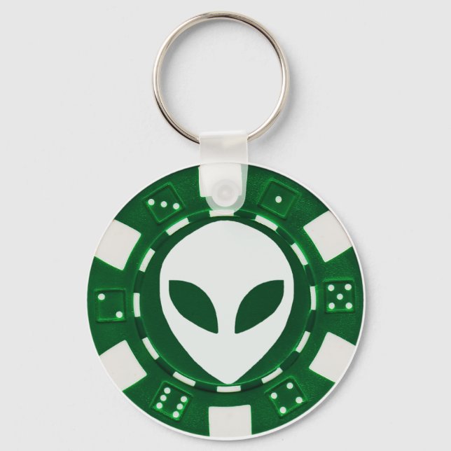 alien poker chip green key ring (Front)