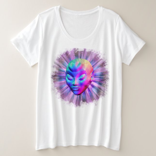 Alien Psychedelic Meditation Plus Size T-Shirt (Design Front)