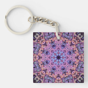 Alien Purple Psychedelic Kaleidoscopic Mandala Key Ring