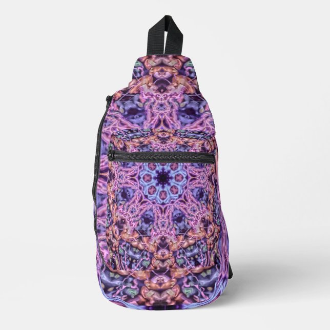 Alien Purple Psychedelic Kaleidoscopic Mandala Sling Bag (Front)