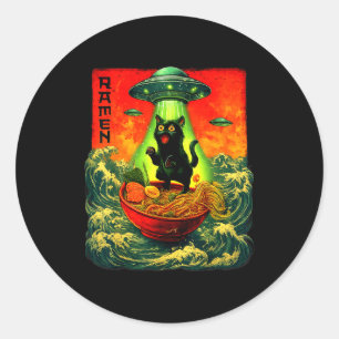 Alien Ramen Cat Ufo Japanese Retro Art Gifts Men W Classic Round Sticker