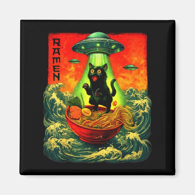 Alien Ramen Cat Ufo Japanese Retro Art Gifts Men W Magnet (Front)
