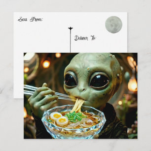 Alien Ramen Saying Hi Keeping in Touch Postcard