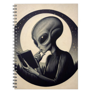 Alien Reading Book Vintage Art