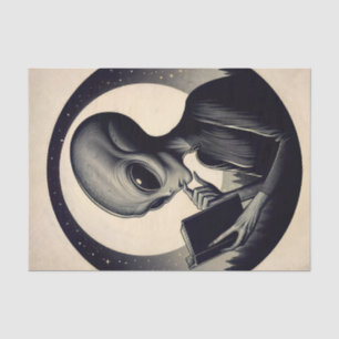 Alien Reading Book Vintage Art Tissue Paper