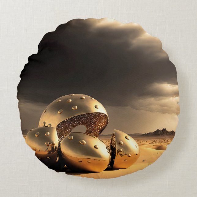 Alien Relics in the Desert Round Cushion (Front)