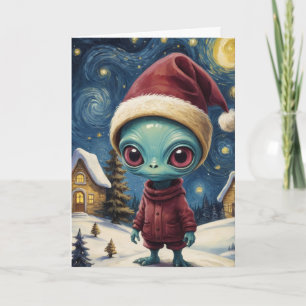 Alien Retro Starry Night Christmas Personalised Card