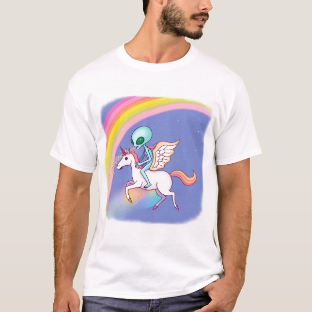 Alien riding a Pegasus T-Shirt (Front)