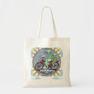 Alien Riding Bike tote bag