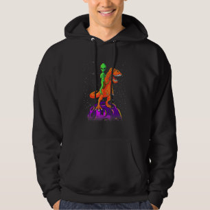 Alien Riding Dinosaur T Rex Kids Boys Outer Space Hoodie