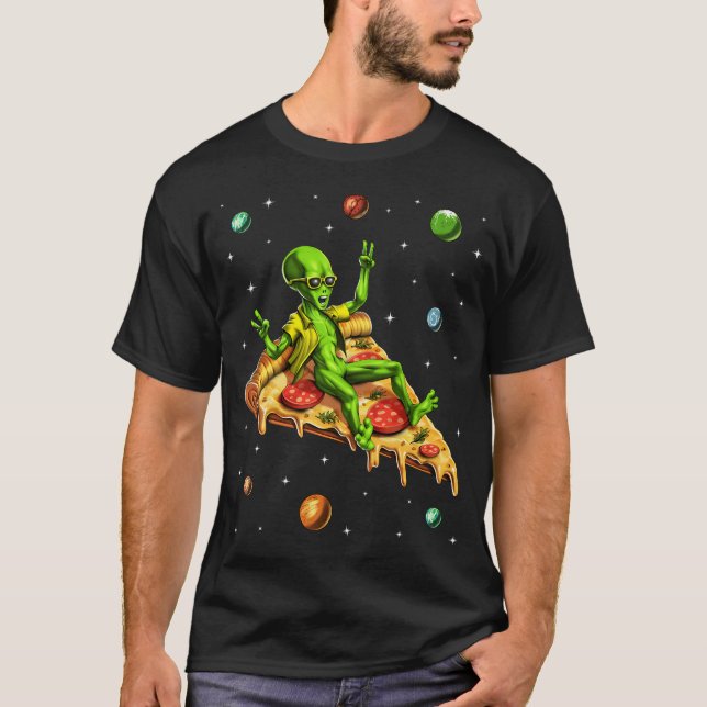Alien Riding Pizza T-Shirt (Front)