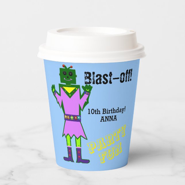 Alien Robot Girl Birthday Balloons Paper Cups (Front)