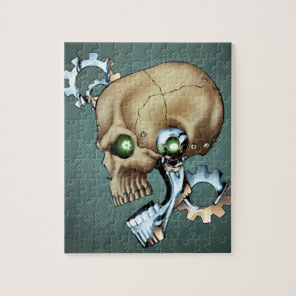 Alien Robot Skull from the Future in Chrome + Bone Jigsaw Puzzle