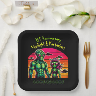 Alien Romance in Cosmic Skies Paper Plate