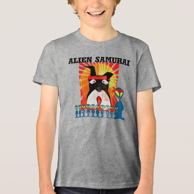Alien Samurai with His Samurai Terrier Dog Tri-Blend Shirt (Front)