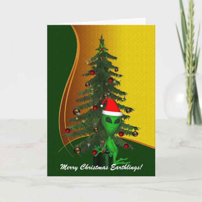 Alien Santa Christmas Ornament Greeting Card (Front)