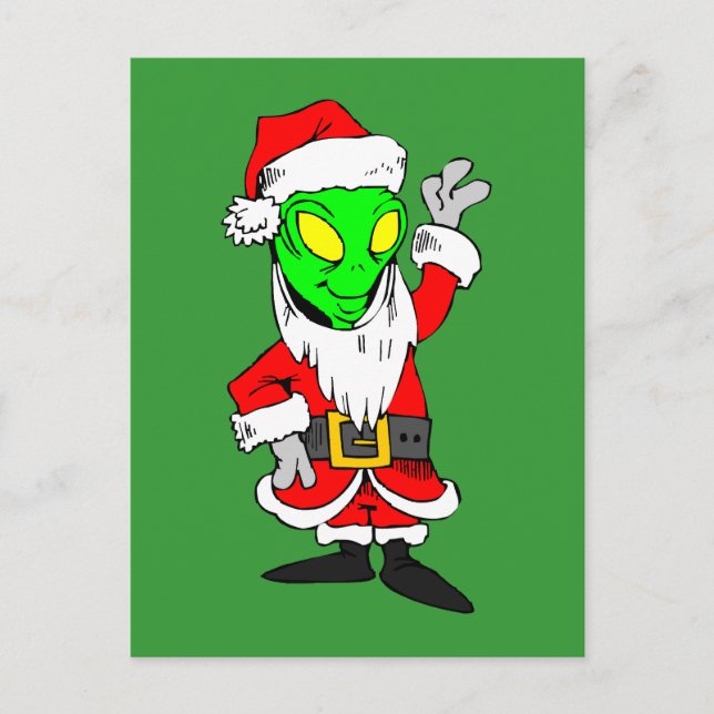 alien Santa Claus Holiday Postcard (Front)