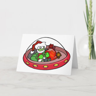 Alien Santa in UFO: Out of this world Christmas! Holiday Card