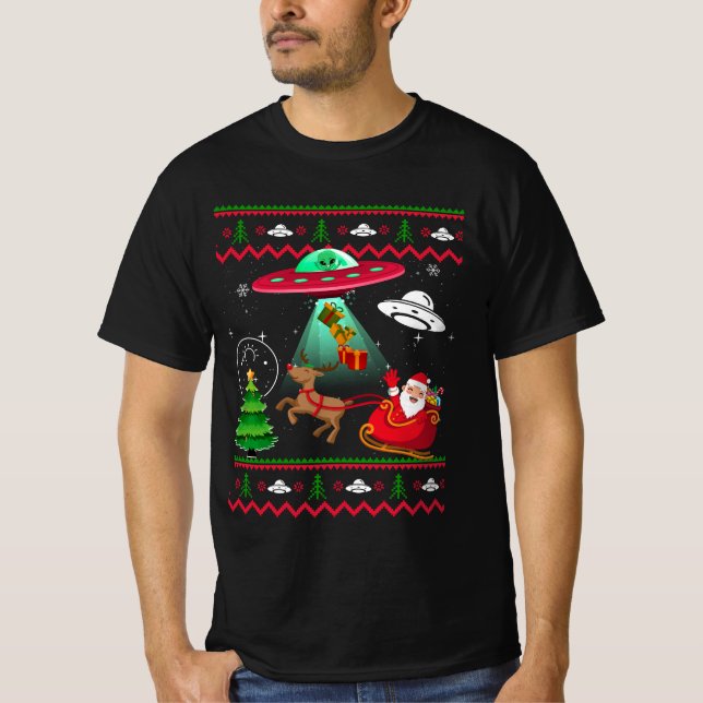 Alien Santa UFO Abduction Ugly Christmas Sweater S (Front)