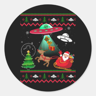 Alien Santa UFO Abduction Ugly Christmas Sweater S Classic Round Sticker