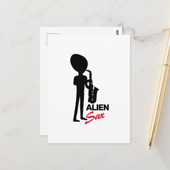 Alien Sax, Extraterrestrial Musician Postcard (Front/Back In Situ)