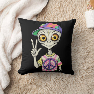 Alien shows the Hand Peace Sign 1 Cushion