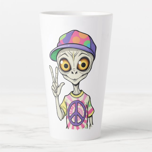 Alien shows the Hand Peace Sign 1 Latte Mug (Front)