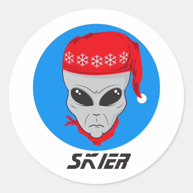 Alien Skier Classic Round Sticker (Front)