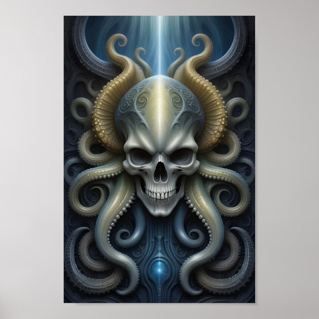 Alien Skull Octopus - 001 - Fantasy Art Poster (Front)