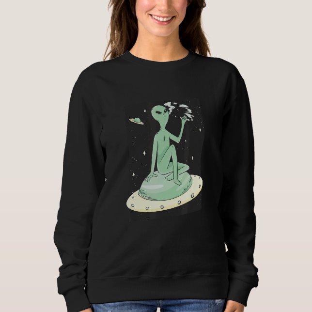 Alien Smoking in Outer Space Sweatshirt (Front)