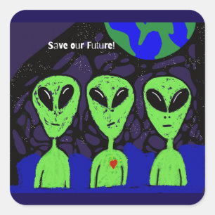 Alien space earth UFO Martian Square Sticker
