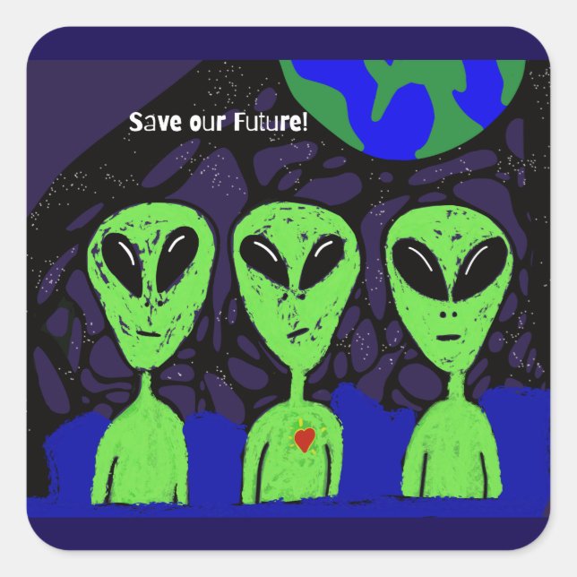 Alien space earth UFO Martian  Square Sticker (Front)