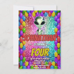 Alien Space UFO Rocket Ship Cosmic birthday invite