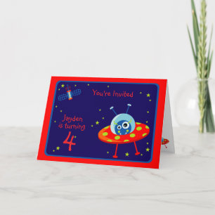 Alien Spaceship Birthday Party Invitation Card