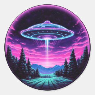 Alien Spaceship  Classic Round Sticker