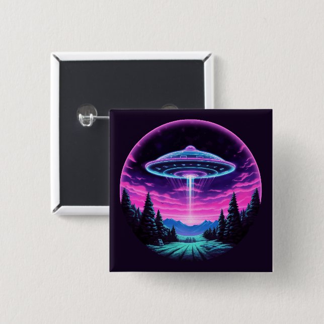 Alien Spaceship Retro Futuristic 15 Cm Square Badge (Front & Back)