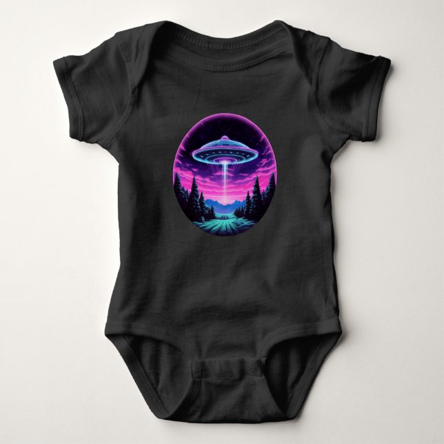 Alien Spaceship Retro Futuristic Baby Bodysuit (Front)