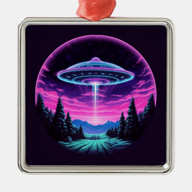 Alien Spaceship Retro Futuristic Metal Tree Decoration (Front)