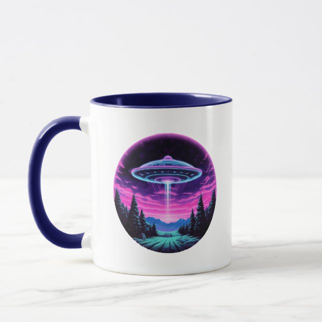 Alien Spaceship Retro Futuristic Mug (Left)