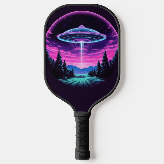Alien Spaceship Retro Futuristic Pickleball Paddle (Front)