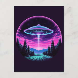 Alien Spaceship Retro Futuristic Postcard