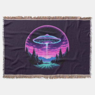 Alien Spaceship Retro Futuristic Throw Blanket