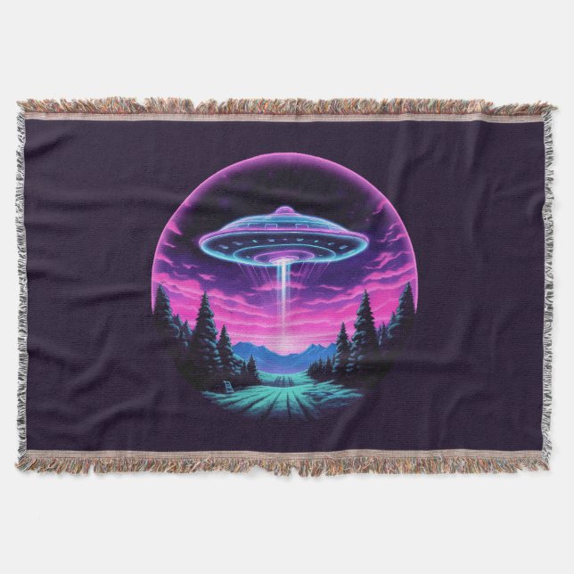 Alien Spaceship Retro Futuristic Throw Blanket (Front)