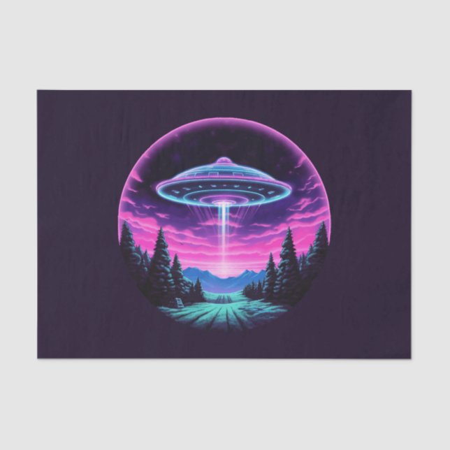 Alien Spaceship Retro Futuristic Tissue Paper (Front)