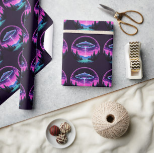 Alien Spaceship Retro Futuristic Wrapping Paper