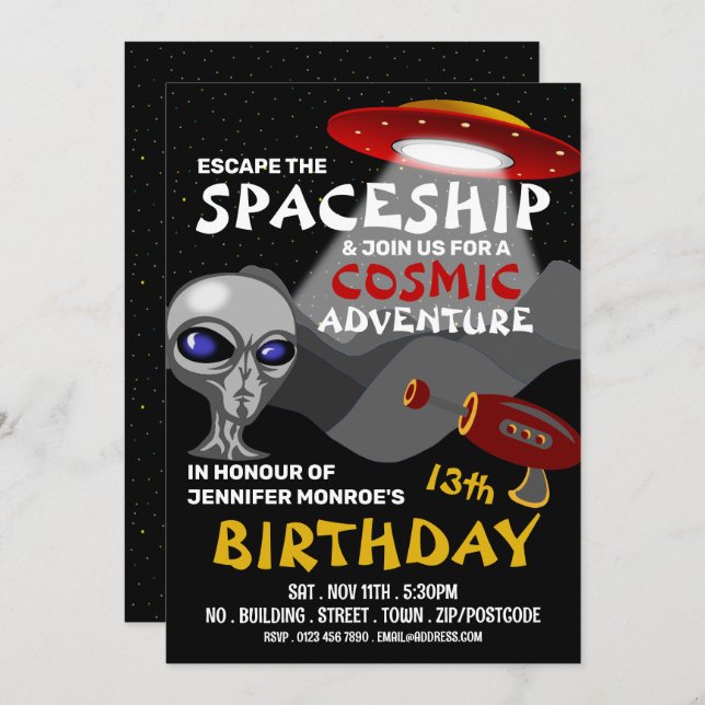 Alien Spaceship Theme, Escape Room, Birthday Party Invitation (Front/Back)
