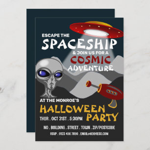 Alien Spaceship Theme, Escape Room, Halloween Invitation