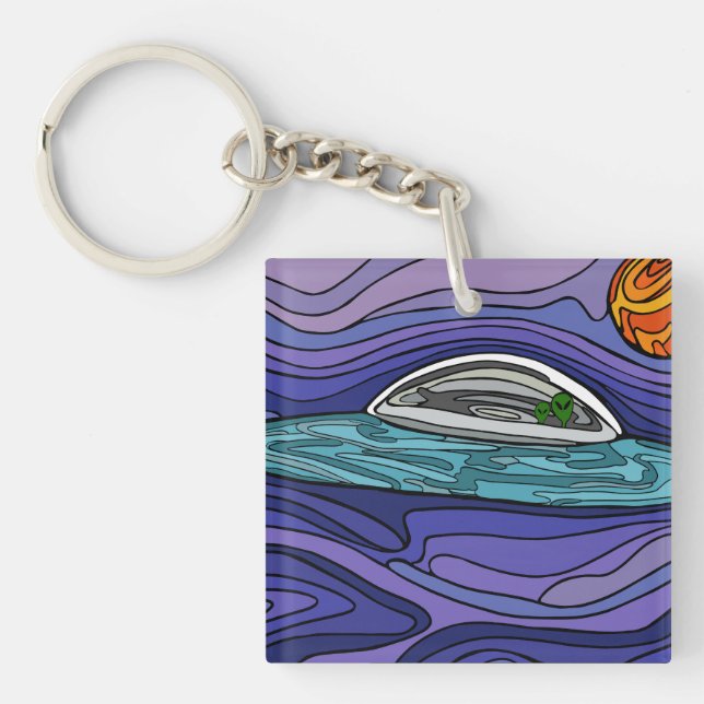 Alien spaceship UFO UAP paranormal Key Ring (Front)