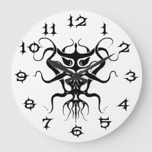 Alien Species Tribal Tattoo Design - black Large Clock