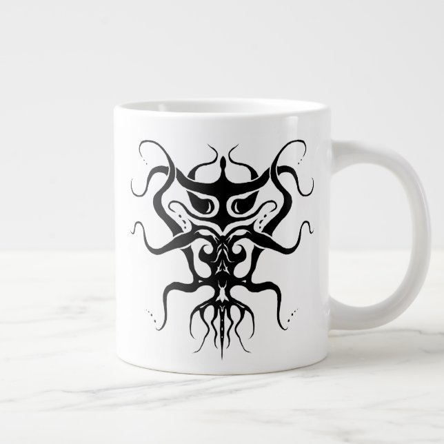 Alien Species Tribal Tattoo Design - black Large Coffee Mug (Right)